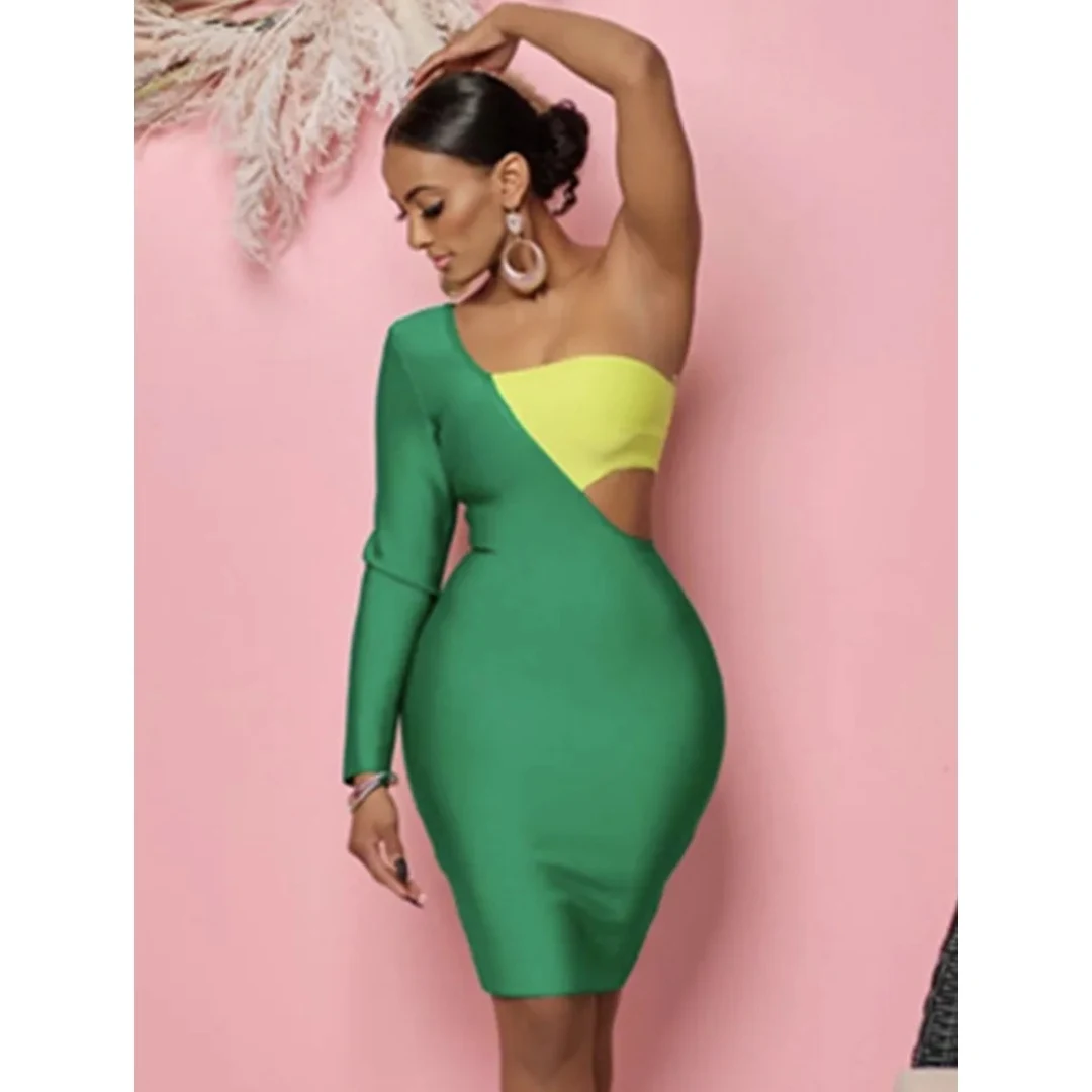 女性のストライプドレス,シングルスリーブ,パッチワーク,グリーン,タイト,エレガント,イブニング,クラブ,パーティー,セクシー,夏,2024