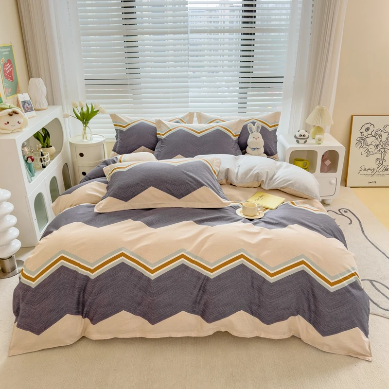 

3pc 100% Cotton Duvet Cover,Pure Natural High-Density Cotton Striped Reactive Printing Fabric,Single/Queen Bedding Set,No Filler