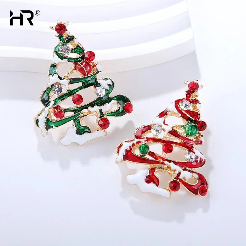 Fashion Enamel Rhinestone Christmas Tree Brooches Women Coat Clothing Badges Jewelry Accessries