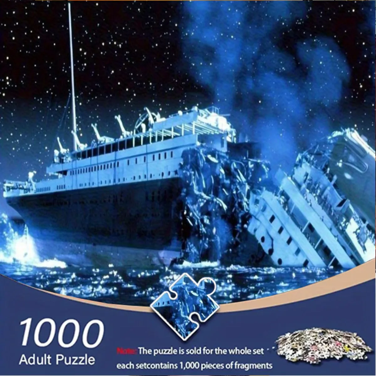 Rompecabezas de escena de mar nocturno Titanic Shipwreck de 1000 piezas | Alta dificultad, sin marco, cartón, colores mezclados, forma rectangular, ideal