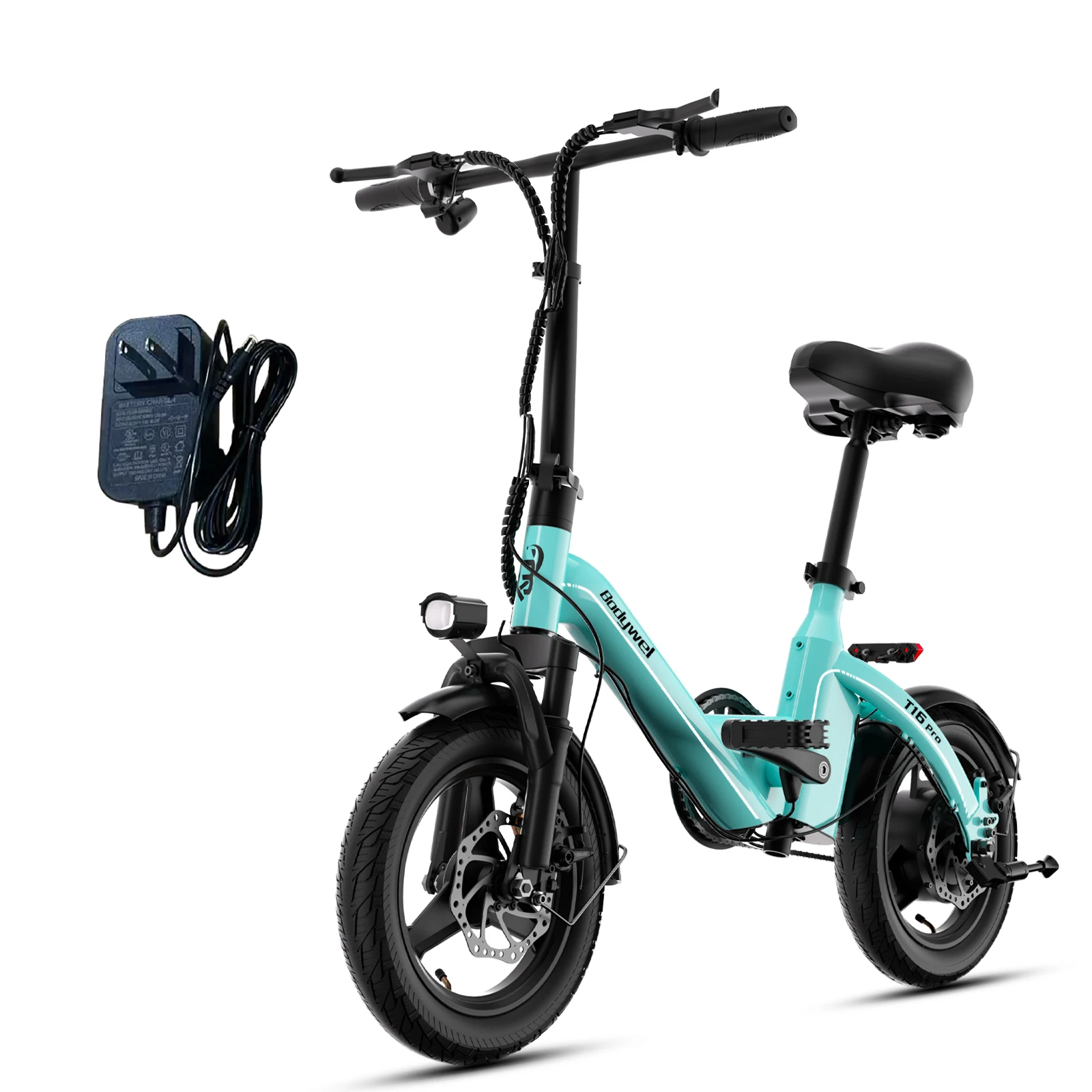 Folding Electric Bike 400W for Adults, Bodywel T16pro 36V 10Ah Long Range 30 Miles Commuter E-Bicycle, Compact Foldable ebike Dual Disc Brakes for Teens US stock