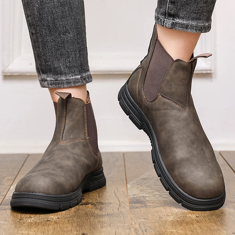 

Men High Top Boots Thick Sole Round Toe Professional Classic Business Chelsea Boots Sizes 38-46