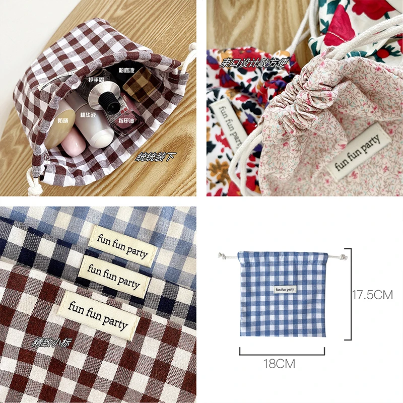 Plaid multifunctional mommy bag drawstring pocket portable baby supplies diaper storage bag key coin card holder