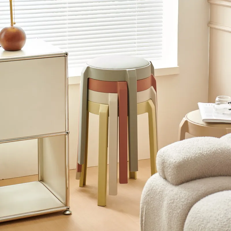Wholesale Eco-Friendly Portable Dining Home Soft-Cushioned Stackable Plastic Stools Comfortable Long Sitting Thickened