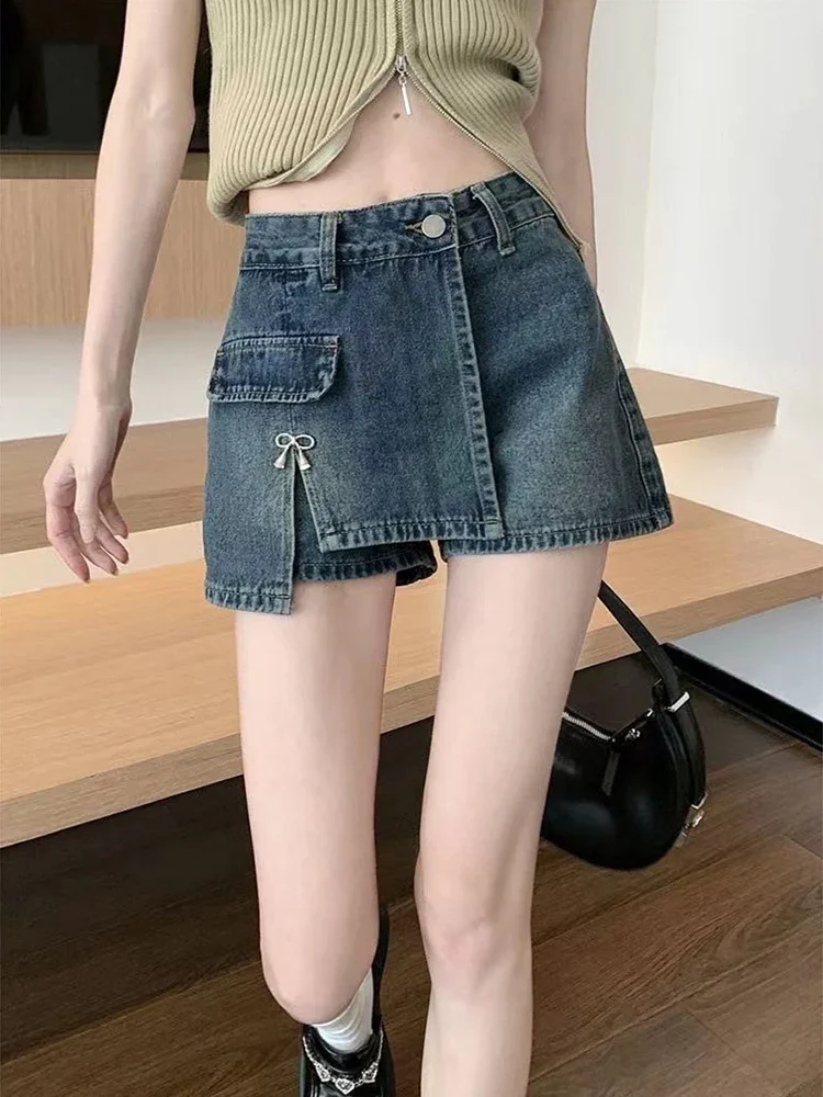 새로운 한국어 버전 디자인 감각 뜨거운 여자 레트로 데님 여성 a 라인 스커트 여름 높은 허리 모든 경기 반바지