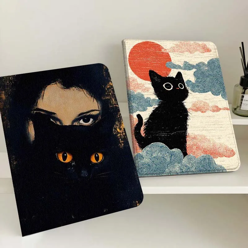 

Black Cat Cute Eyes Tablet Case For Samsung Tab Galaxy S6 S11 A A7 A8 A9 A11 10.1 10.4 10.5 Plus Lite Gift