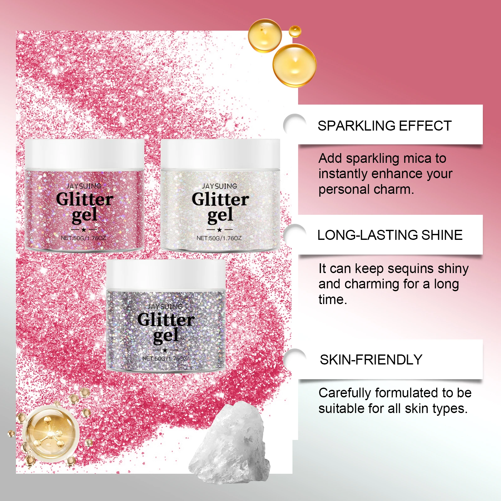 Gel con purpurina corporal, rosa, blanco, plateado, cara, pelo, uñas, brillo, sombra de ojos, lentejuelas brillantes, decoración de maquillaje para Festival de sirena