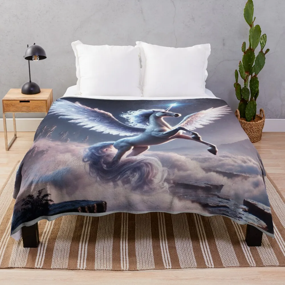 

Mystical Alicorn Hybrid in Enchanted Realm - Fantasy Creature Art Throw Blanket Large For Baby Blankets