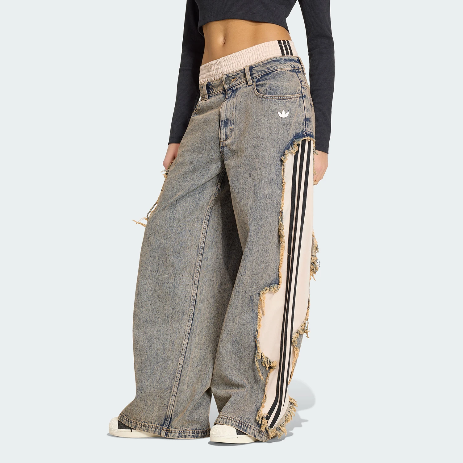Adidas Authentic Three Leaves Women's Knitted Loose Casual Denim Pants KY5193