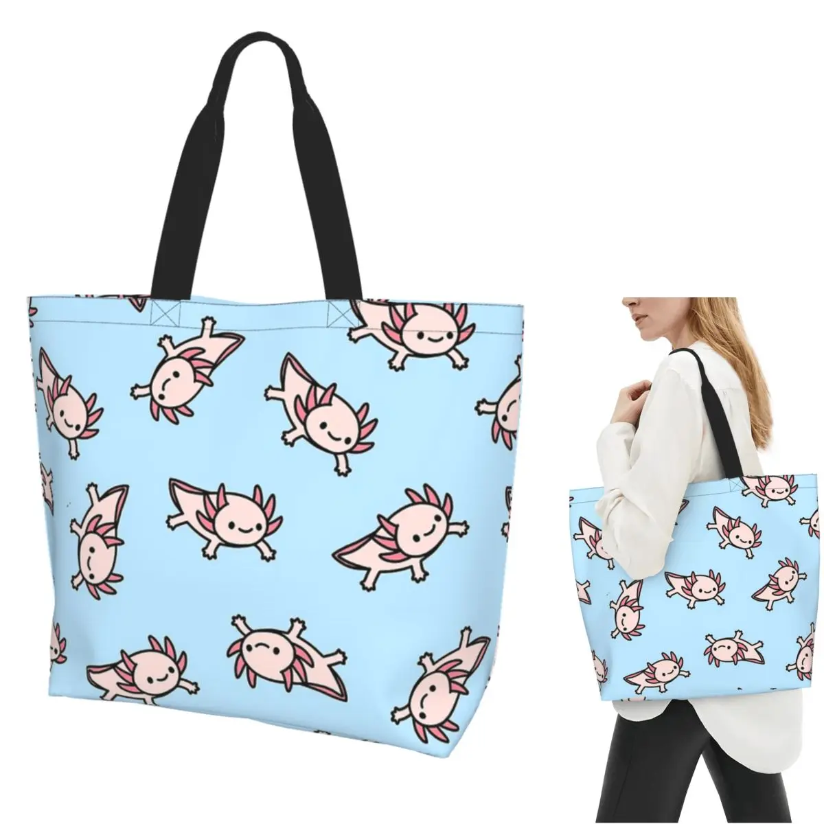 

Axolotl Sea Animal Shopping Tote Bag Canvas Large Capacity Shoulder Bags Shopper Grocery Handbag for Women