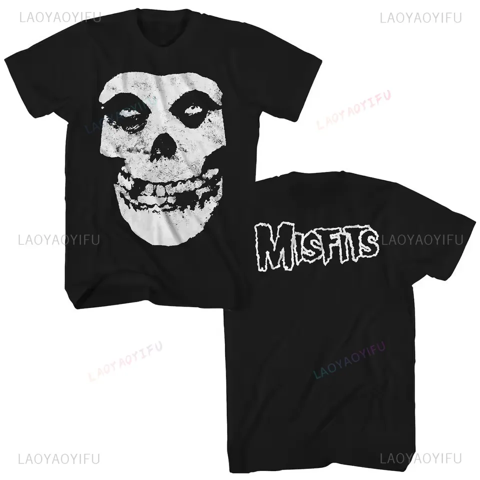 Distressed Print T-Shirt Misfits Classic Skull Graphic Unisex Vintage Streetwear Punk 100% Cotton Tee