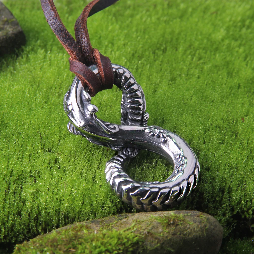 Never Fade Ouroboros Norse Vintage Dragon Necklace Pendant Gothic Accessories Amulet Viking Runes Jewelry Neclaces For Women Men - view 4