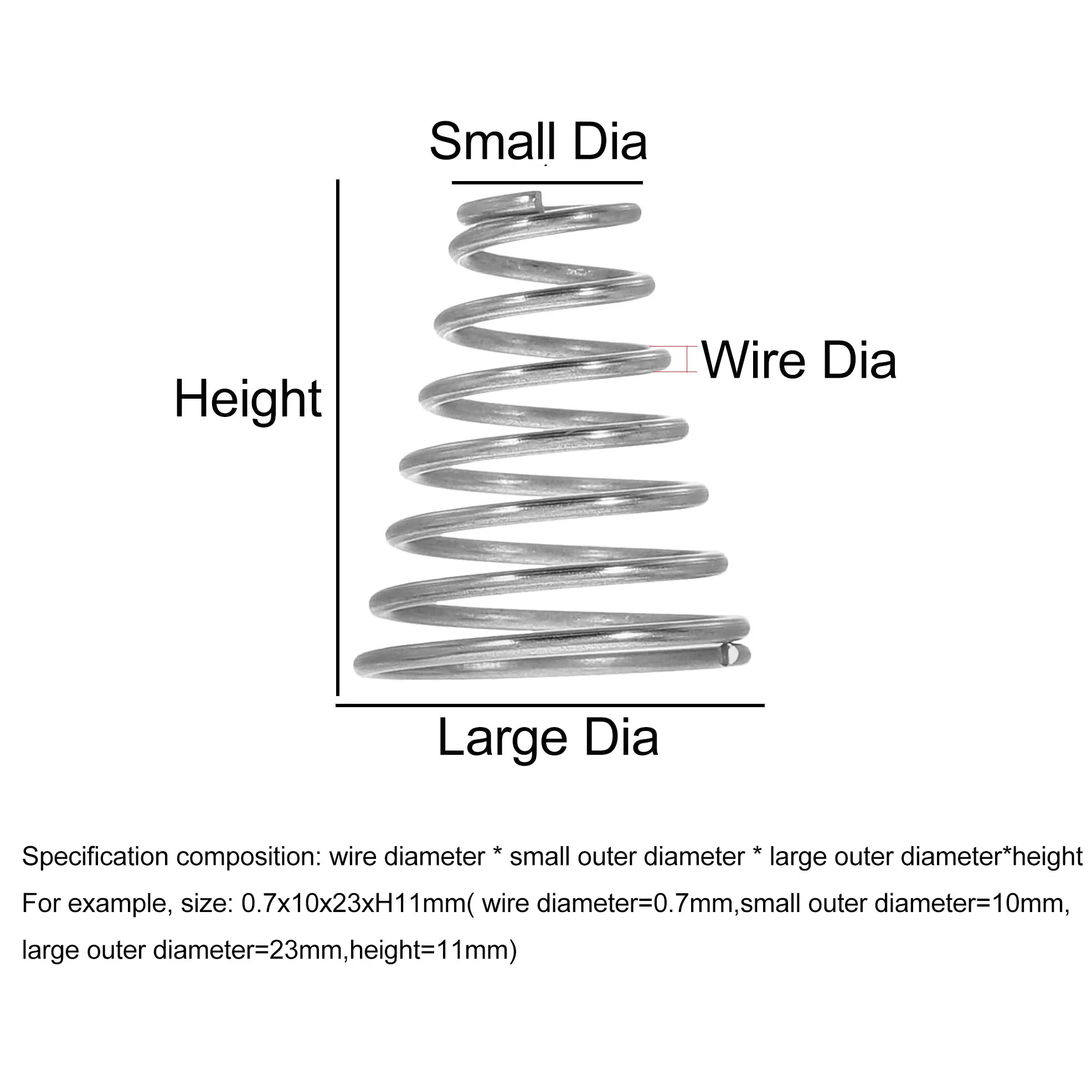 Wire Diameter 0.7/0.8/1/1.2/1.5/1.8/3mm 304 Stainless Steel Tower Springs Taper Wire Compression Spring Conical Pressure Springs