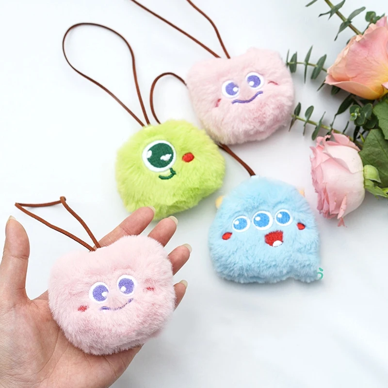 Cartoon Big-eyed Monster Name Sticker Pendant Three-eyed Monster Plush Doll Anti-lost Mark Luggage Tag Charm Keychain Bag Decor