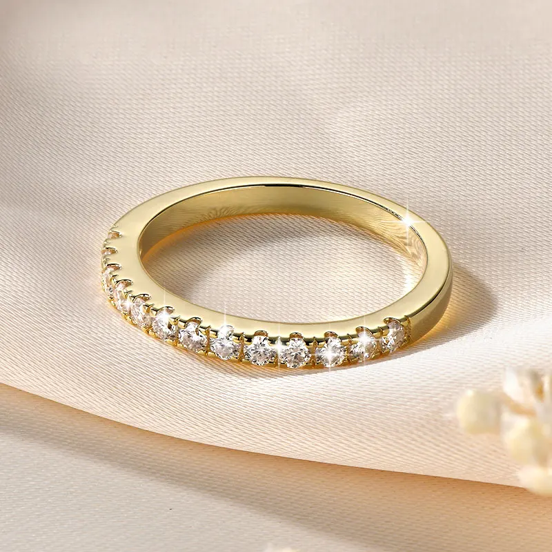 Lnngy zertifizierter 2 mm Moissanit-Halb-Eternity-Ring, 14 Karat Gold gefüllt, stapelbare Verlobungsringe für Frauen, Ehering, Schmuck, Geschenk – Detail 7