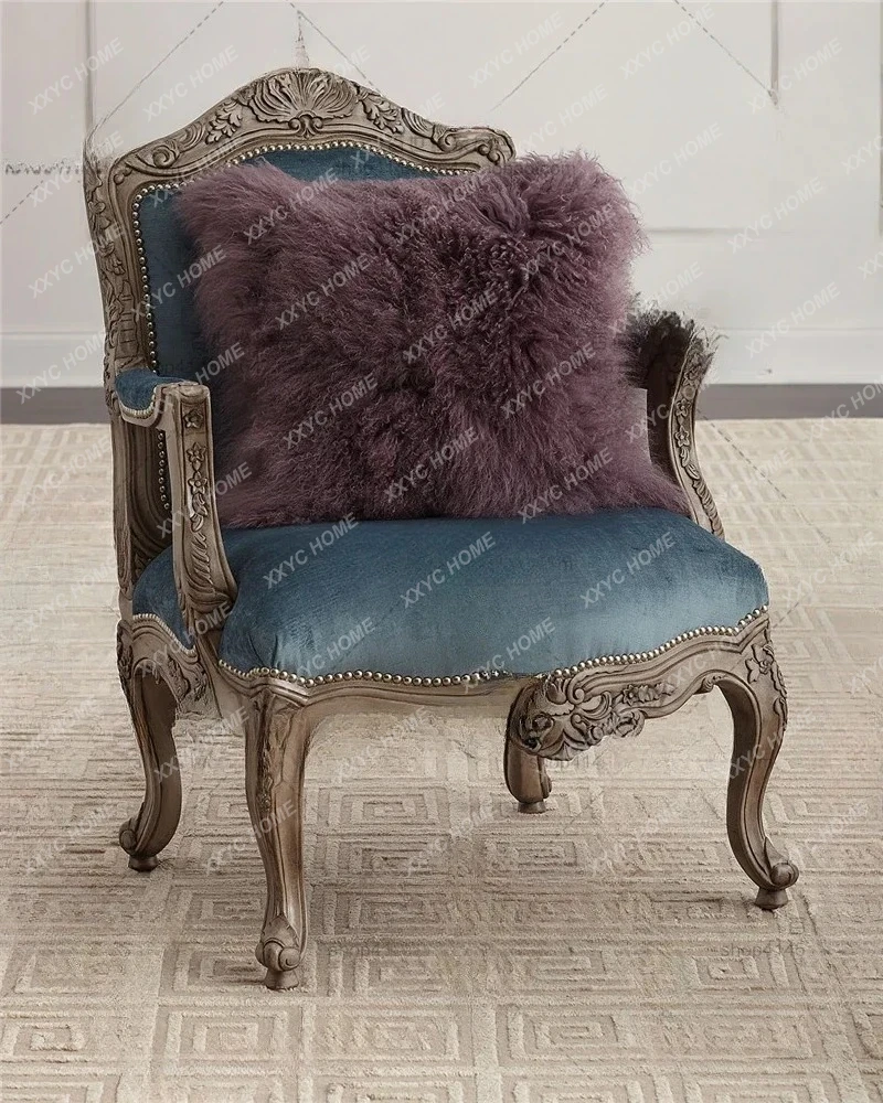 

JJFrench Solid Wood Single Sofa, Neoclassical Carved Solid Wood Sofa Chair