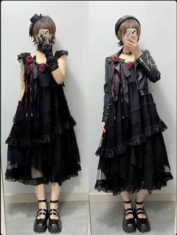 

Japanese Black Rose Lolita Dress Jsk Flower Wedding Dress Lolita Elegant Princess Dress Evening Dresses Goth Dresses Ball Gown