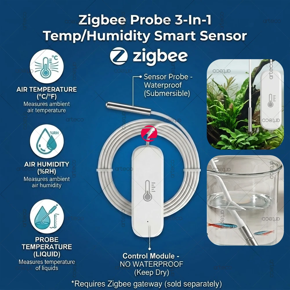 Zigbee Water Quality Tester With Temperature Probe Air Tempe Humidity TDS EC Salinity SG Meter 3/6/7 In 1 For Z2M Home Assistant