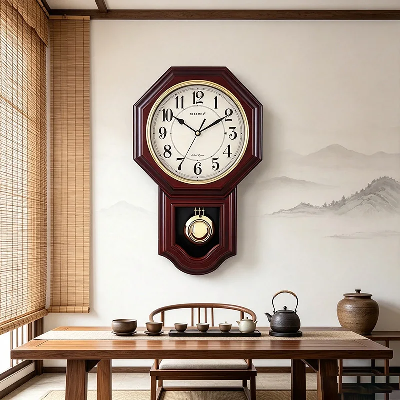 Chinese Style Wall Clock Retro Luxury Hanging Clocks Large Decorative Pendulum Clock Study Automatic Time Reporting Clocks