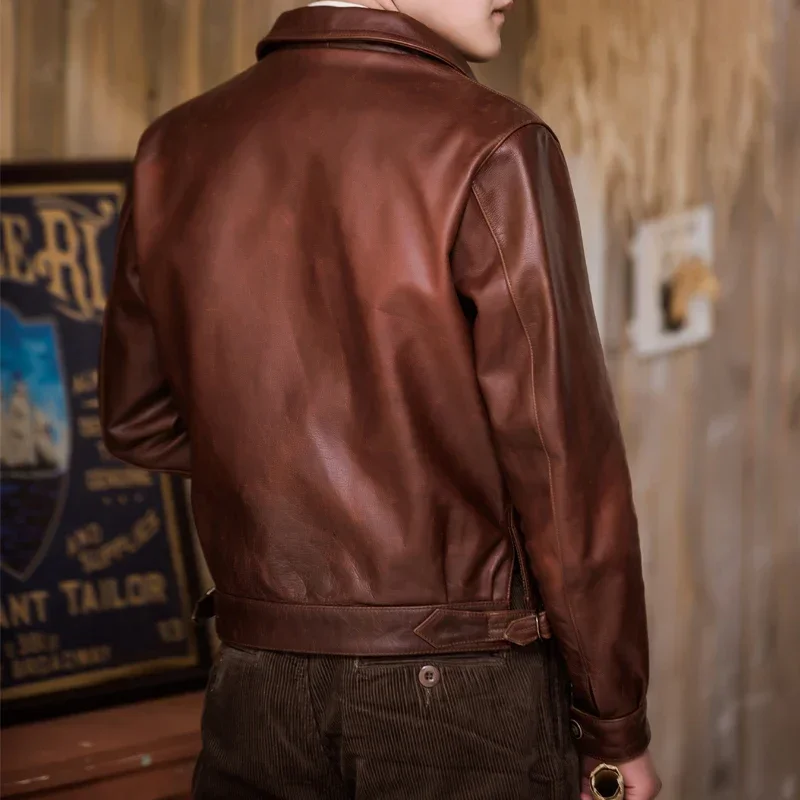 Blunt Razor Classic Replica Hartmann Delphine Oil Wax Cowhide Flying Suit Motorcycle Short Leather Jacket American Retro