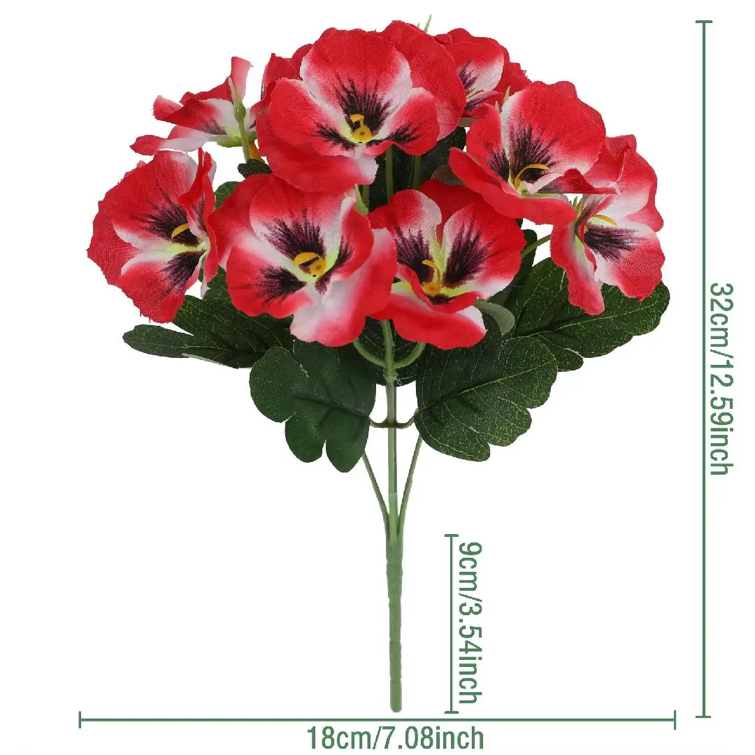 5 شوكة بانسي زهور وهمية - أزهار بانسي صناعية واقعية للمنزل، الزفاف، ديكور الحفلات، يعرض المزهرية