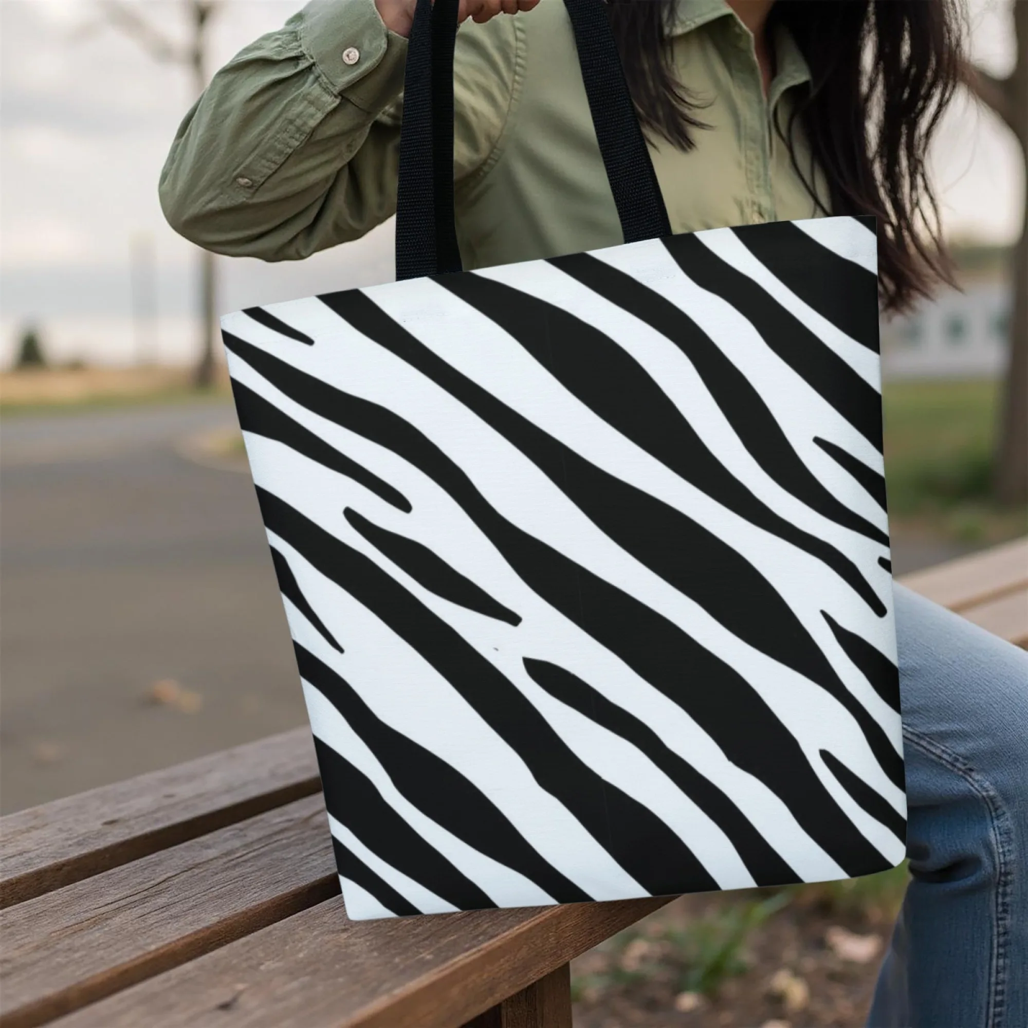 Eco-Friendly Zebra Print Canvas Tote Women Bag Black & White Animal Illustration Bag for Women Ideal for Eco-Conscious Users