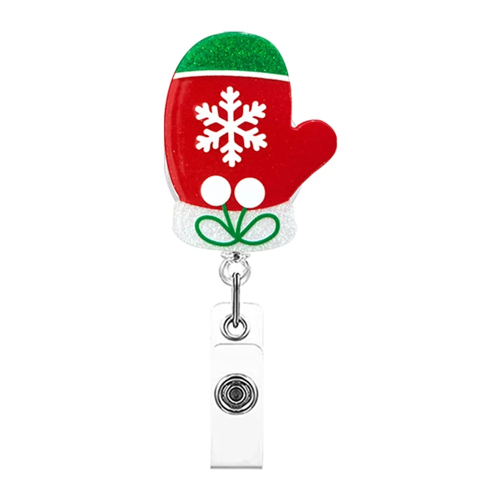 

Acrylic Christmas Badge Reel Santa Claus Gingerbread Retractable Badge Holder Glitter Shiny Cartoon ID Card Holder Name Card