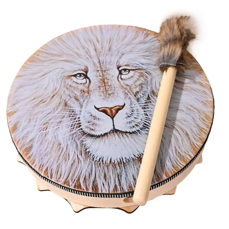 Shamanic Hand Drum Lion Totem Frame Drum With Mallet Siberian Drum Spiritual Instrument With Exquisite Look For Meditation Yoga