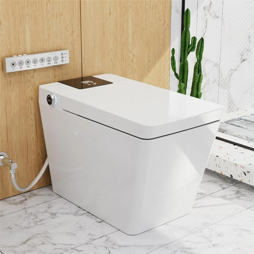 Square Smart Toilet, Fully Functional, Microwave Sensor-On/Off Lid, Dual-Clean Smart Toilet with Auto Flush