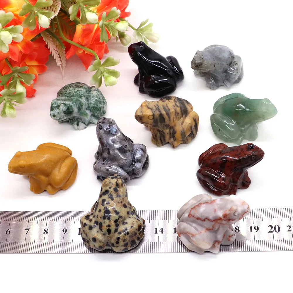 1.5 Inch Frog Statue Natural Stones Opalite Quartz Jade Ornament Hand Carved Reiki Figurine Healing Crystals Aquarium Home Decor