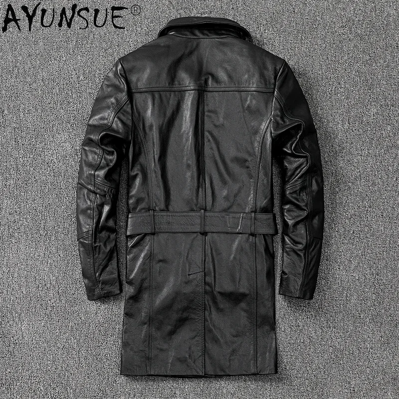 AYUNSUE 2024 New Long Genuine Leather Jacket Men Korean Cowhide Coat Plus Size Jackets 5xl Spring Autumn Windbreaker