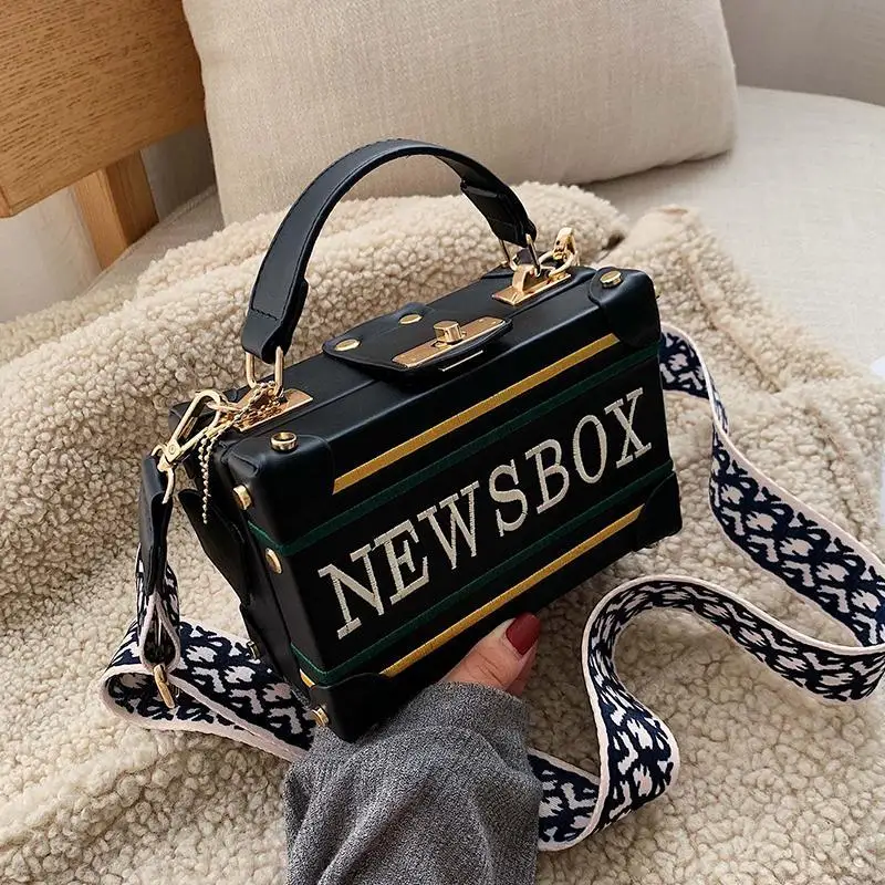 

Retro Radio Box Style Pu Leather Ladies Handbag Shoulder Bag Chain Purse Women's Crossbody Messenger Bag Flap