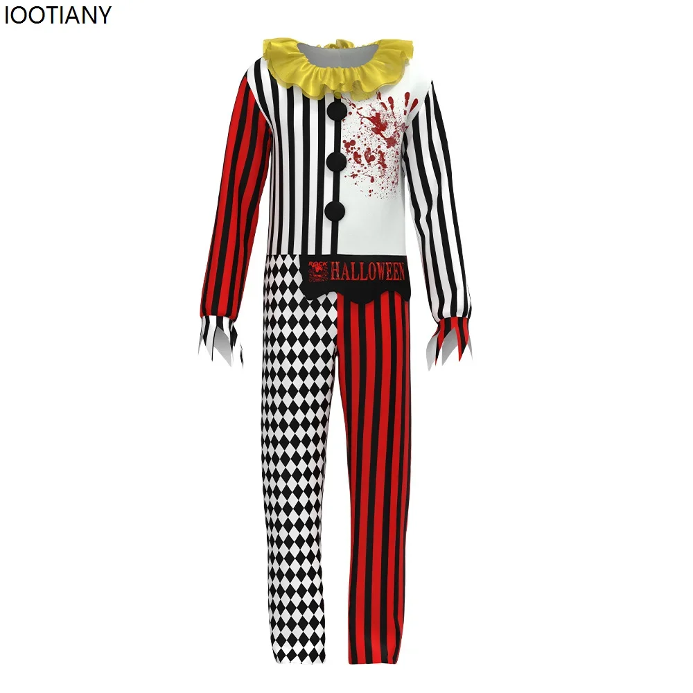 CosplayKids Shock Clown Cosplay Kostüm Halloween Kinder Blutige Horror Clown Outfit Karneval Party Bühne Leistung Dress Up