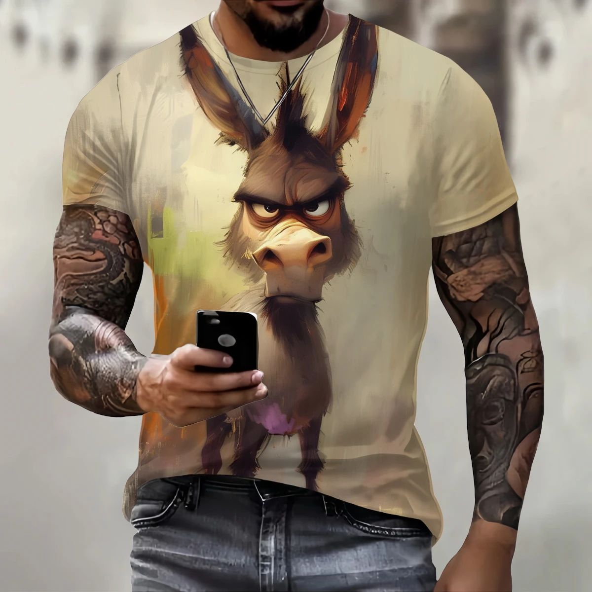 Nadruk 3D zainteresowanie zwierząt Element T-Shirt dla mężczyzn z okrągłym dekoltem Trend męski T shirt oddychający wygodny krótki rękaw męski Top