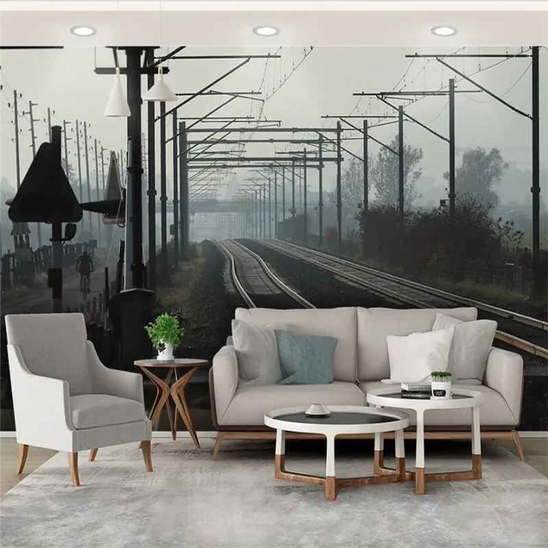 Retro Nostalgic Train Track 3D Photo Wallpapers Bar KTV Restaurant  Industrial Decoration Background Mural Wall Paper 3D