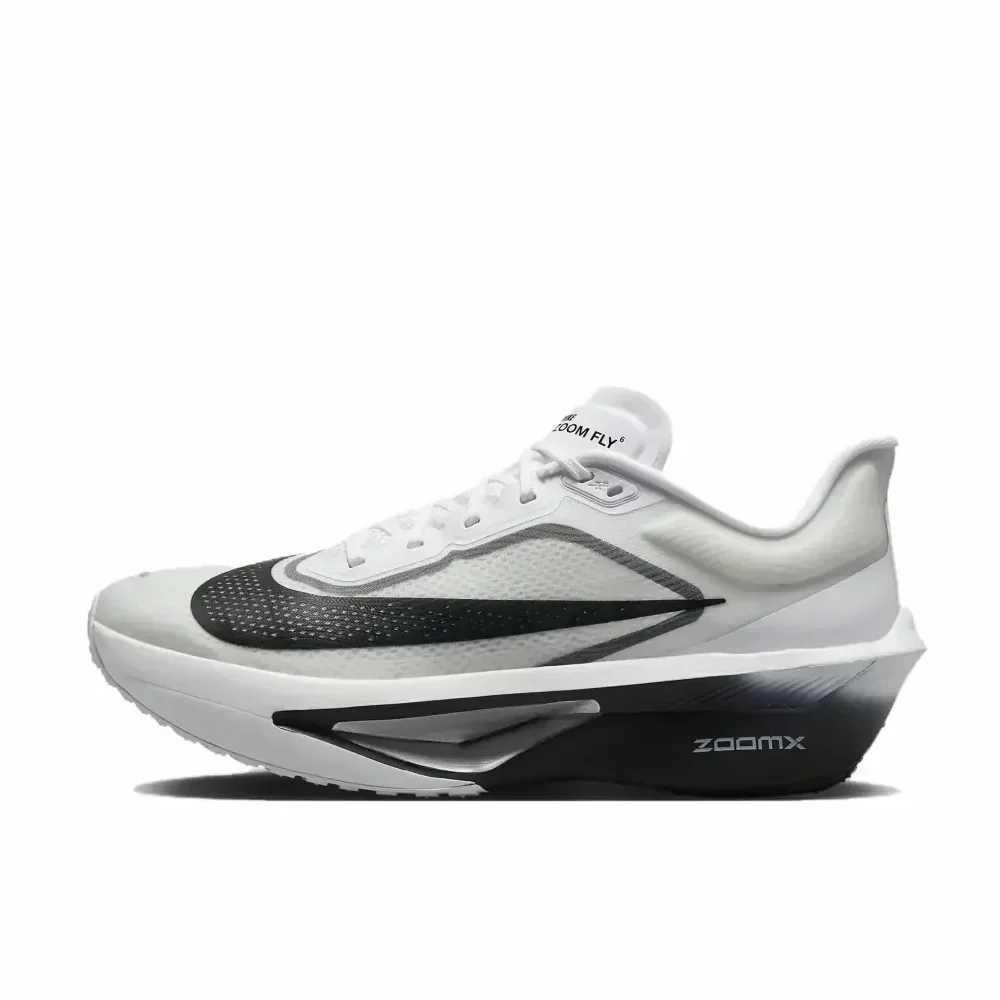 حذاء الجري Nike Zoom Fly 6 للرجال مريح ومقاوم للانزلاق ومقاوم للاهتراء وجزء علوي منخفض كاجوال أبيض ورمادي وأسود