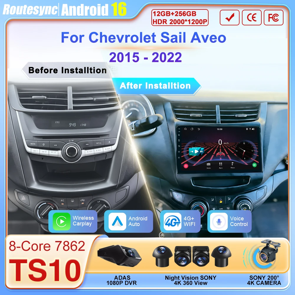 

Car Radio Multimedia Player For Chevrolet Sail Aveo 2015 2016 2017 2018 2019 2020 2022 Android 16 Touch Screen GPS Carplay BT