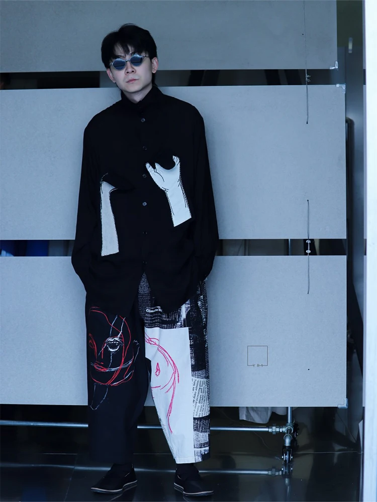 FANTASTION Pantaloni con stampa di giornali vintage Design elastico in vita Pantaloni casual larghi e oversize Pantaloni a gamba larga