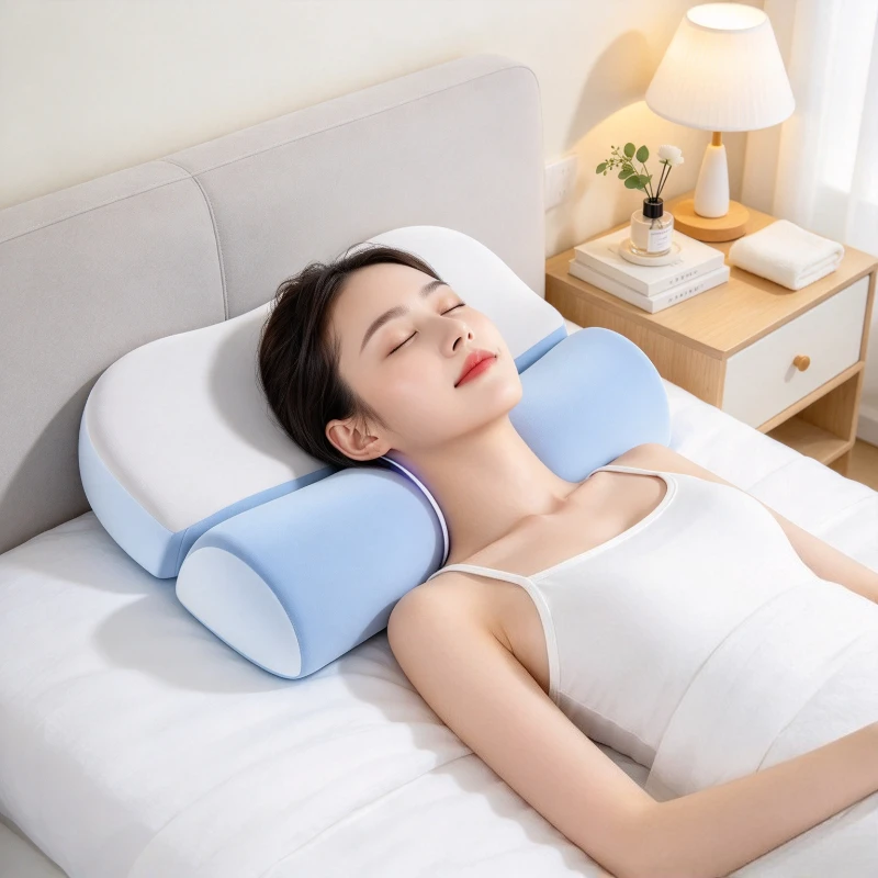 Cervical Memory Foam Pillow Neck Support Cushion with Contoured Shape Breathable Ventilation Layer Easy Care for Side Sleeping