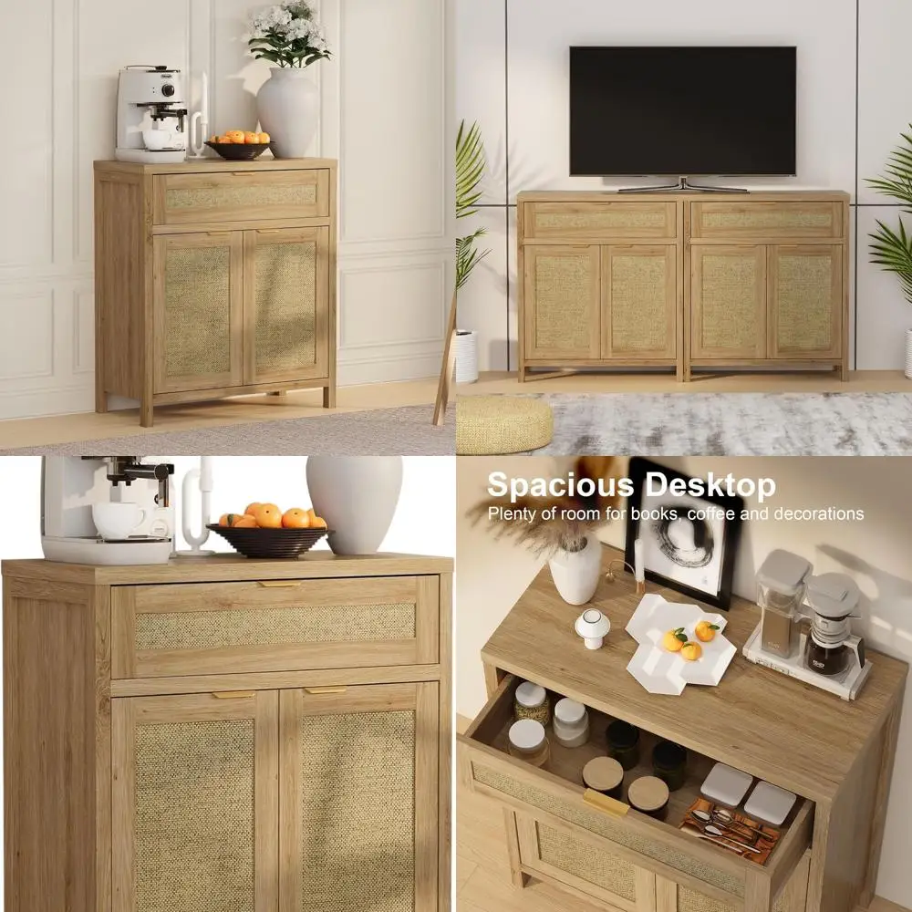 

30-дюймовый ротанговый буфет с 2 дверцами с доводчиком и выдвижными ящиками для гостиной