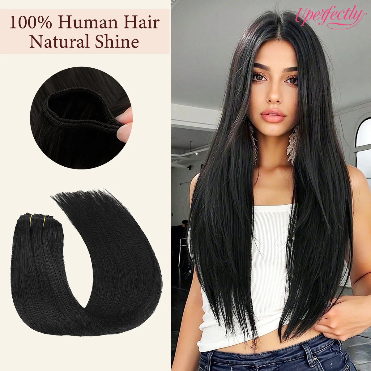 

12-26 " Sew In Bundles Human Hair Extensions Double Weft 100% Straight Remy Hair Natural Black Soft Silky Extensions For Women