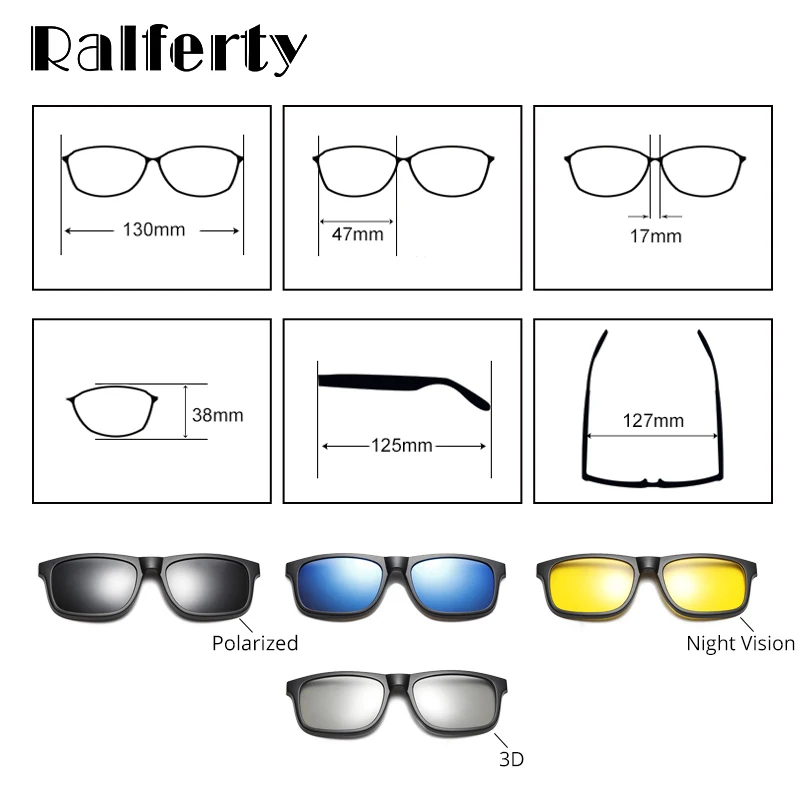 Ralferty Student 5 In 1 Magnetic Sunglass Kids Child Clip On Glasses TR90 Optic Prescription Glasses Frames 3D Spectacle TR8006