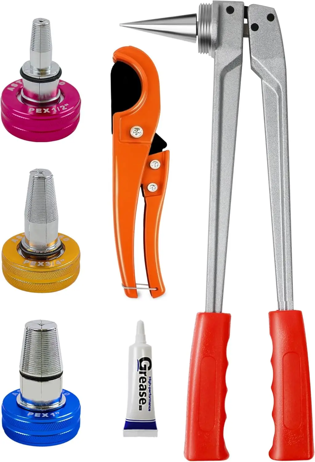Manual PEX Pipe Expansion Tool Kit with 1/2", 3/4", and 1" Heads for PEX-a Piping - Includes Cutting Tool
