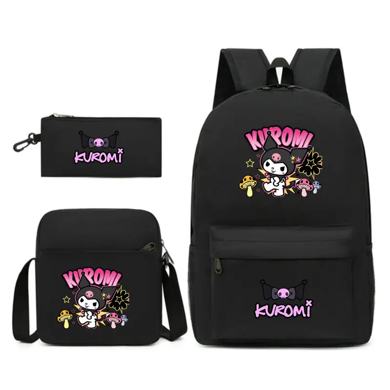 3Pcs/set Kawaii Kuromi Backpack Printed Bookbag Women Bag Student Teenager Children Knapsack Girl Schoolbag Rucksack