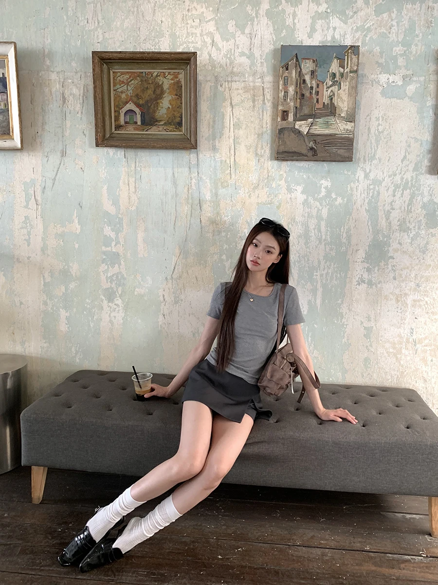 

ay A-Line Skirt Women's Summer 2025 New Sle Bodycon ort Skirt Low Waist Casual Pure Color Ci Commute Daily Wear