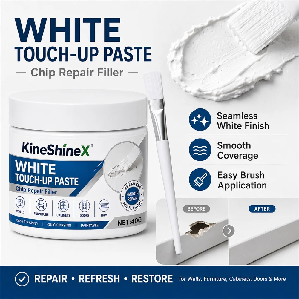 White Furniture Touch-Up Paste Scratch Repair Filler Seamless White Color Matching Scuff-Dent Removal Furniture Restoration