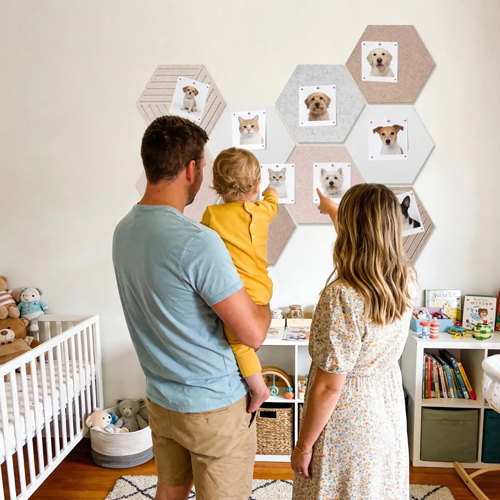 Pin Boards for Walls Hexagon Aesthetic Home Decor Picture Board Acoustic Panels Set for Photo Card DIY Crafts Display Home ﻿