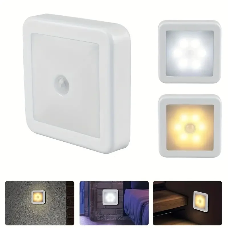 Motion Controlled Human Body Sensor LED Night Light Smart Battery Operated WC Bedside Lamp For Room Hallway Pathway Home Light