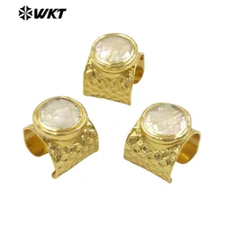 WT-MPR111 Hot Wholesale Retro Court Style 18K Gold Ring With Round Grain Shell Jewelry For Cocktail Party Finding