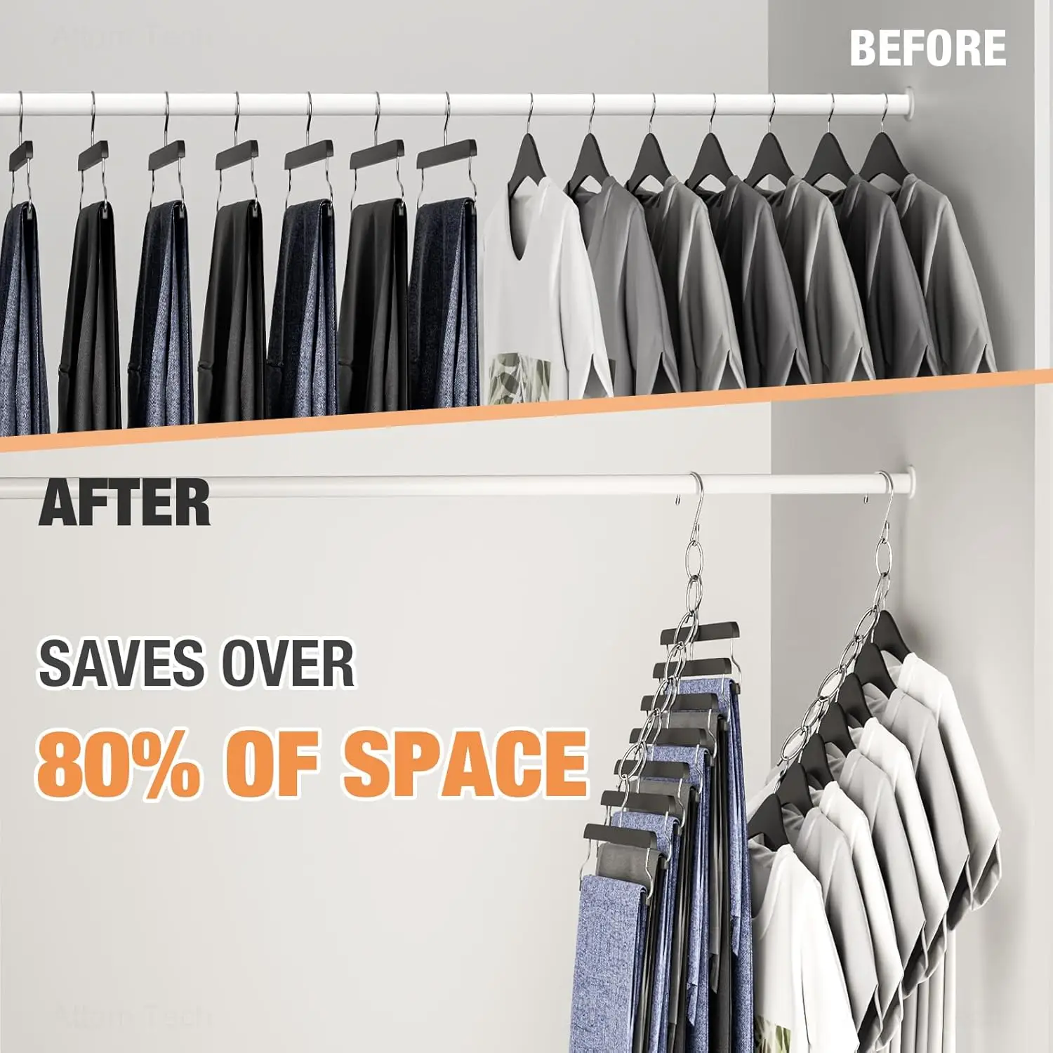 5/10 PCS Clothing Chain Hangers for Home, Office & Travel, Metal Closet Organizer Space Saving Hangers 7-Loop Retractable Design